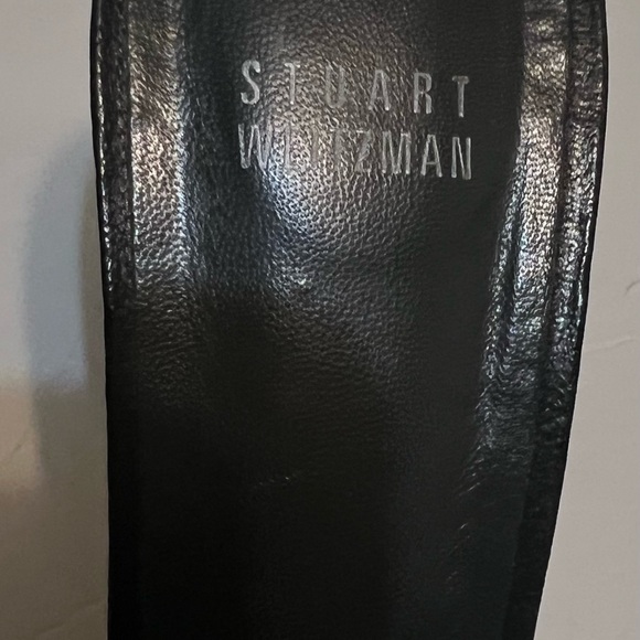 Stuart Weitzman Black Open Peep Toe Leather High Heel Block Bootie Size 9.5 - Picture 8 of 8